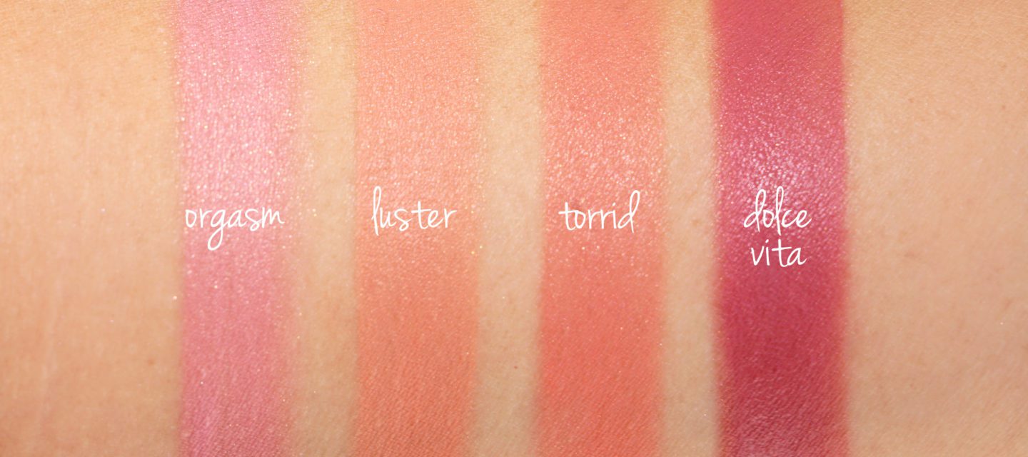 NARS Liquid Blush Orgasm, Luster, Torrid, Dolce Vita Swatches | The Beauty Look Book
