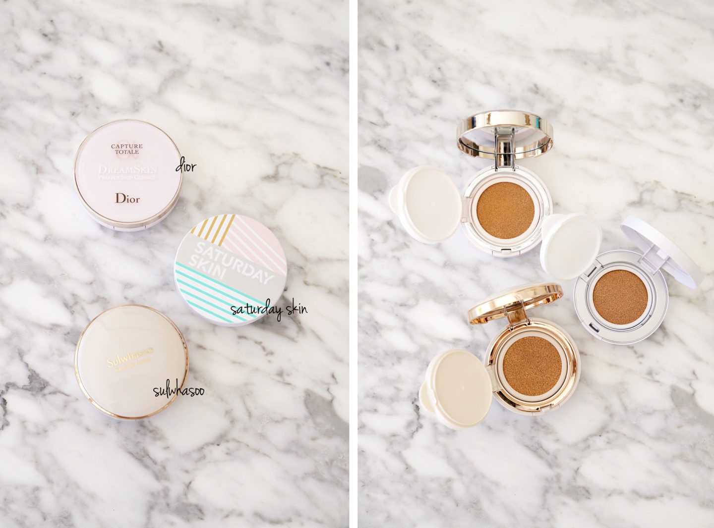 Cushions Dior Dreamskin Cushion, Saturday Skin All Alglow Cushion, Sulwhasoo Perfecting Cushion | The Beauty Look Book