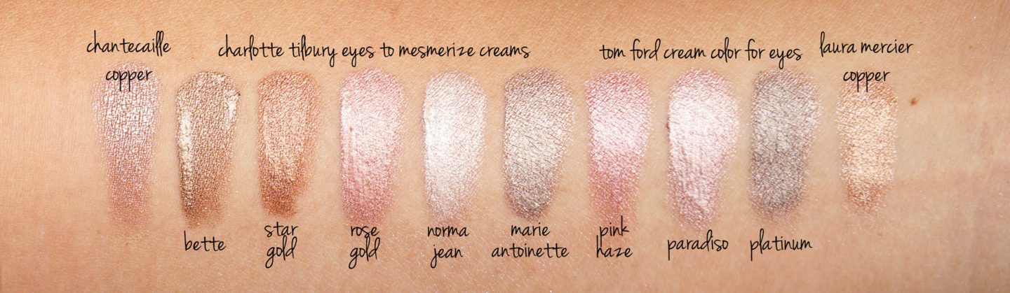Charlotte Tilbury Eyes to Mesmerise Cream Shadows in Star Gold and Rose Gold Review + Swatches compared to Tom Ford, Chantecaille and Laura Mercier