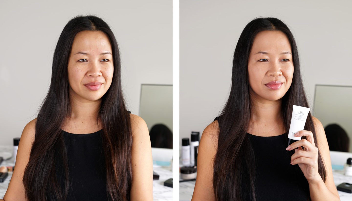 Chanel CC Cream 40 Beige, Bare Skin vs. Base