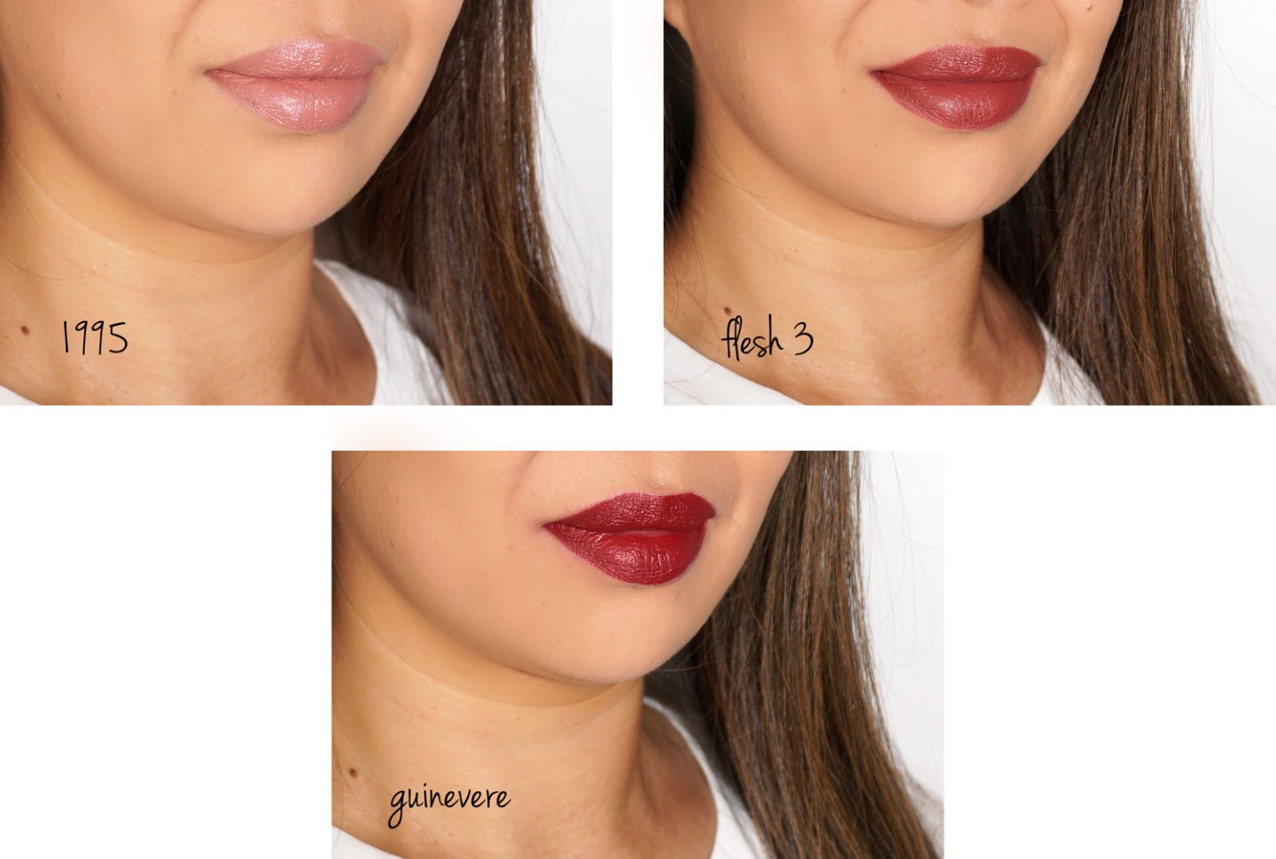 Pat McGrath Holiday 2018 MatteTrance Pat McGrath MatteTrance 1995, Flesh3 and Guinevere swatches
