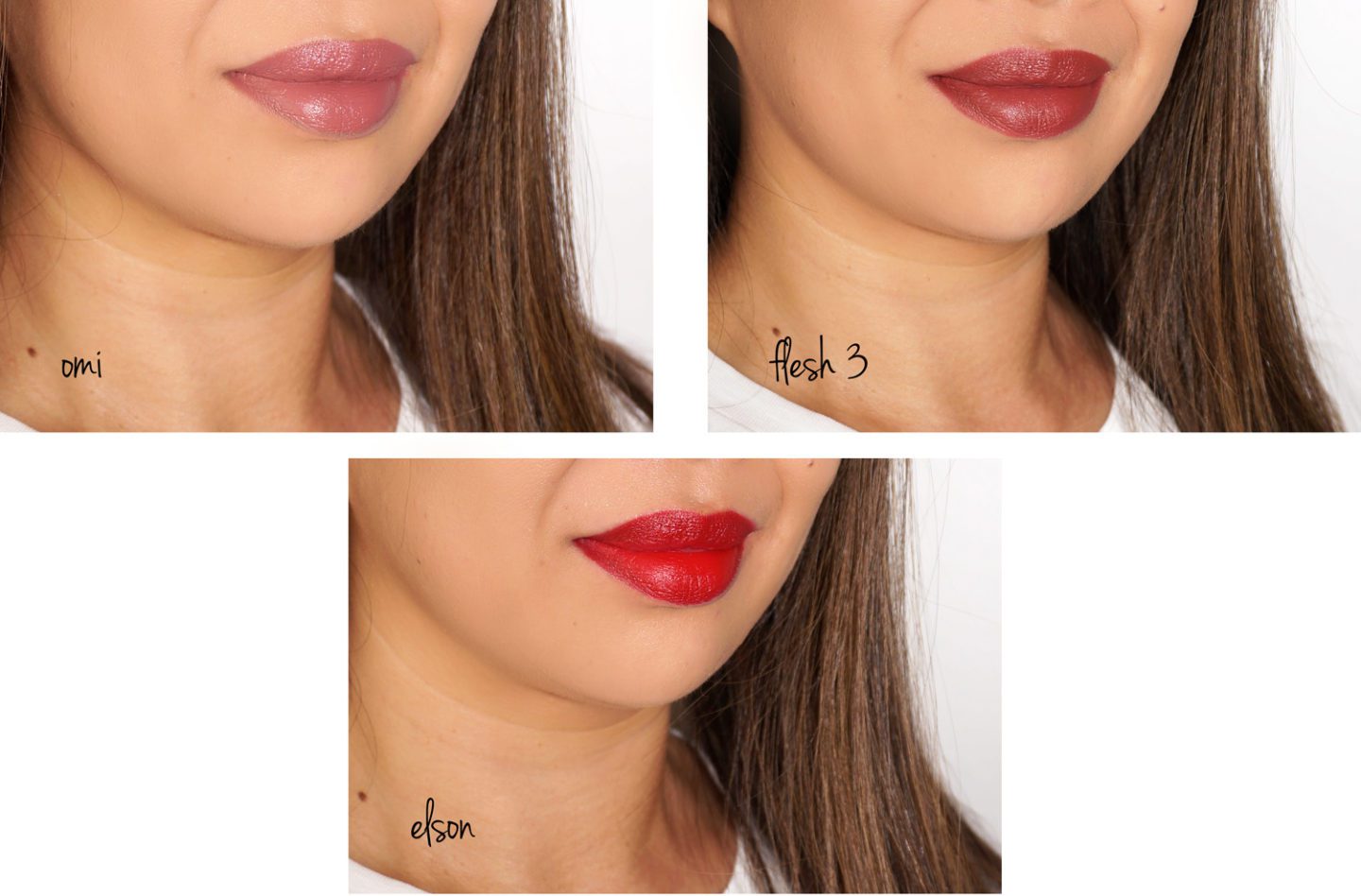 Matte Trance in OMI, Flesh 3 and Elson lip swatches
