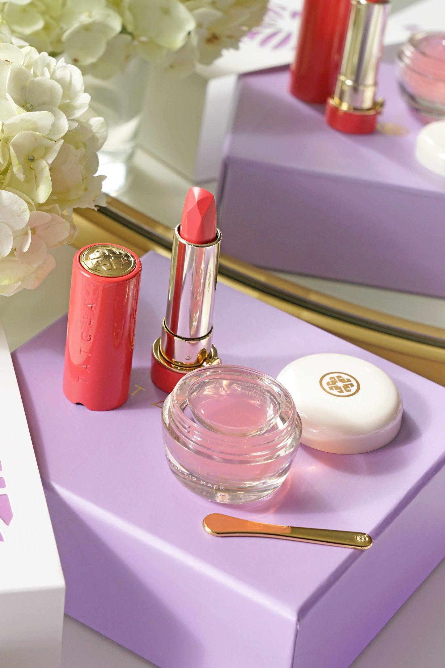 Tatcha Blushing Lips Duo, Peony Silk Blossom and Kissu Lip Mask