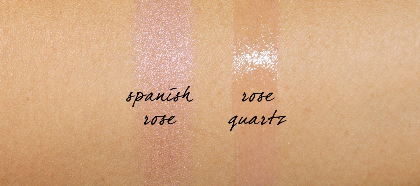 Becca Spanish Rose Glow and Rose Quartz swatches