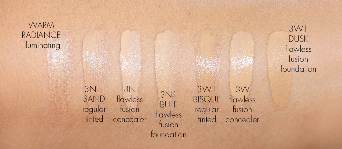 Laura Mercier New Tinted Moisturizer swatches Warm Radiance, Sand and Bisque
