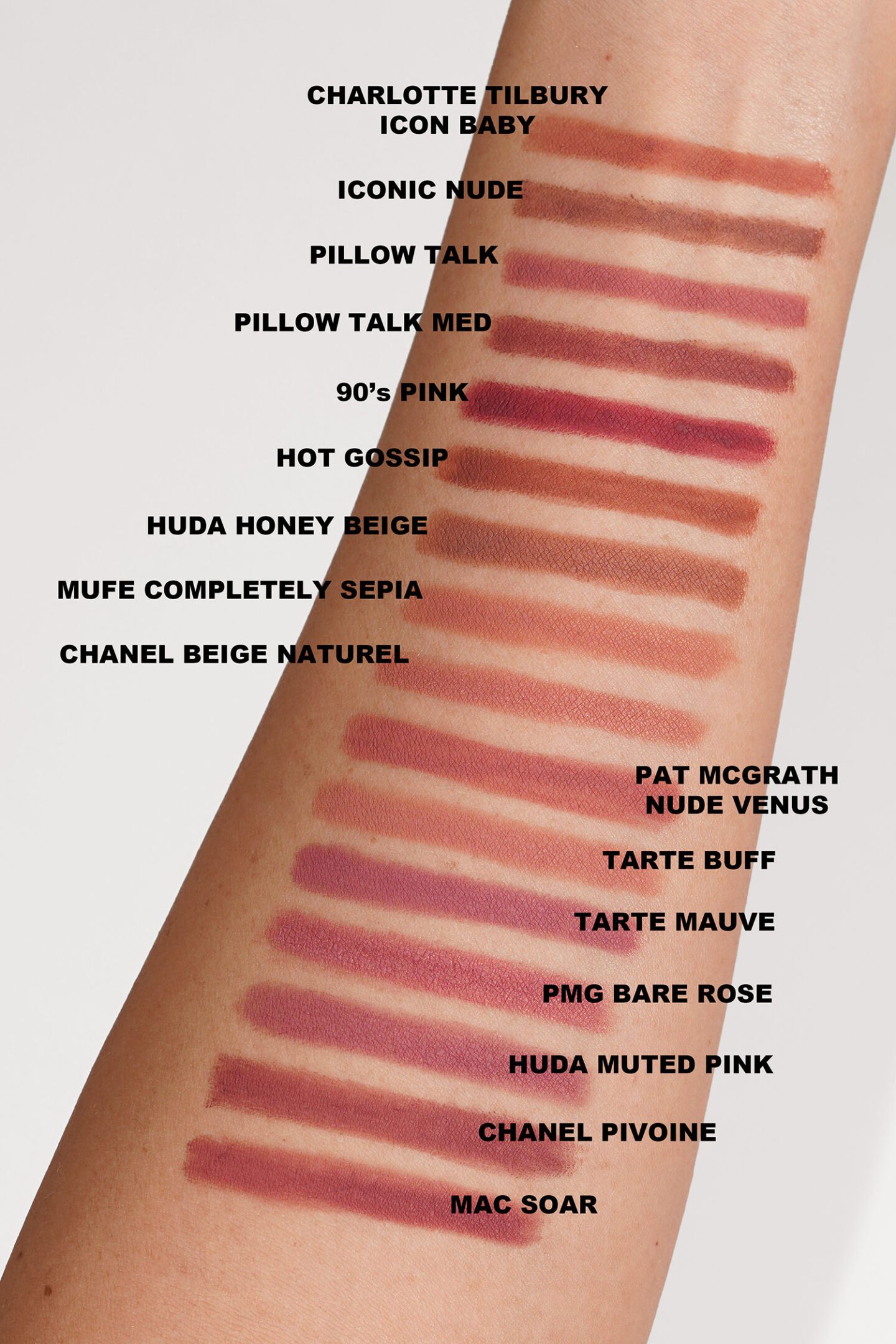 Neutral lip liner swatches